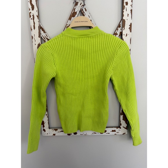 Lazy Oaf Zippy Mouth Ribbed Sweater Lime Green Size Small - Picture 2 of 6